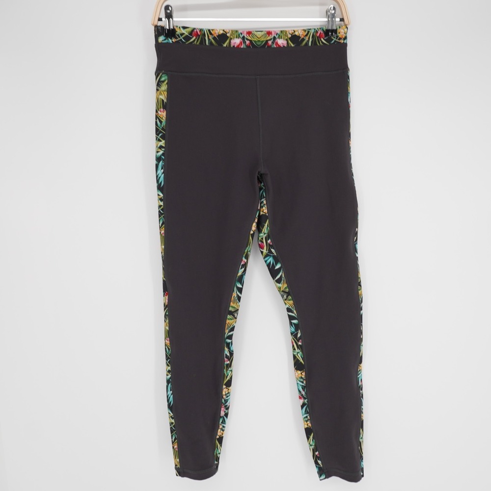 Johnny Was Leggings Womens M Gray Floral Athletic Athleisure Fitted Loungewear